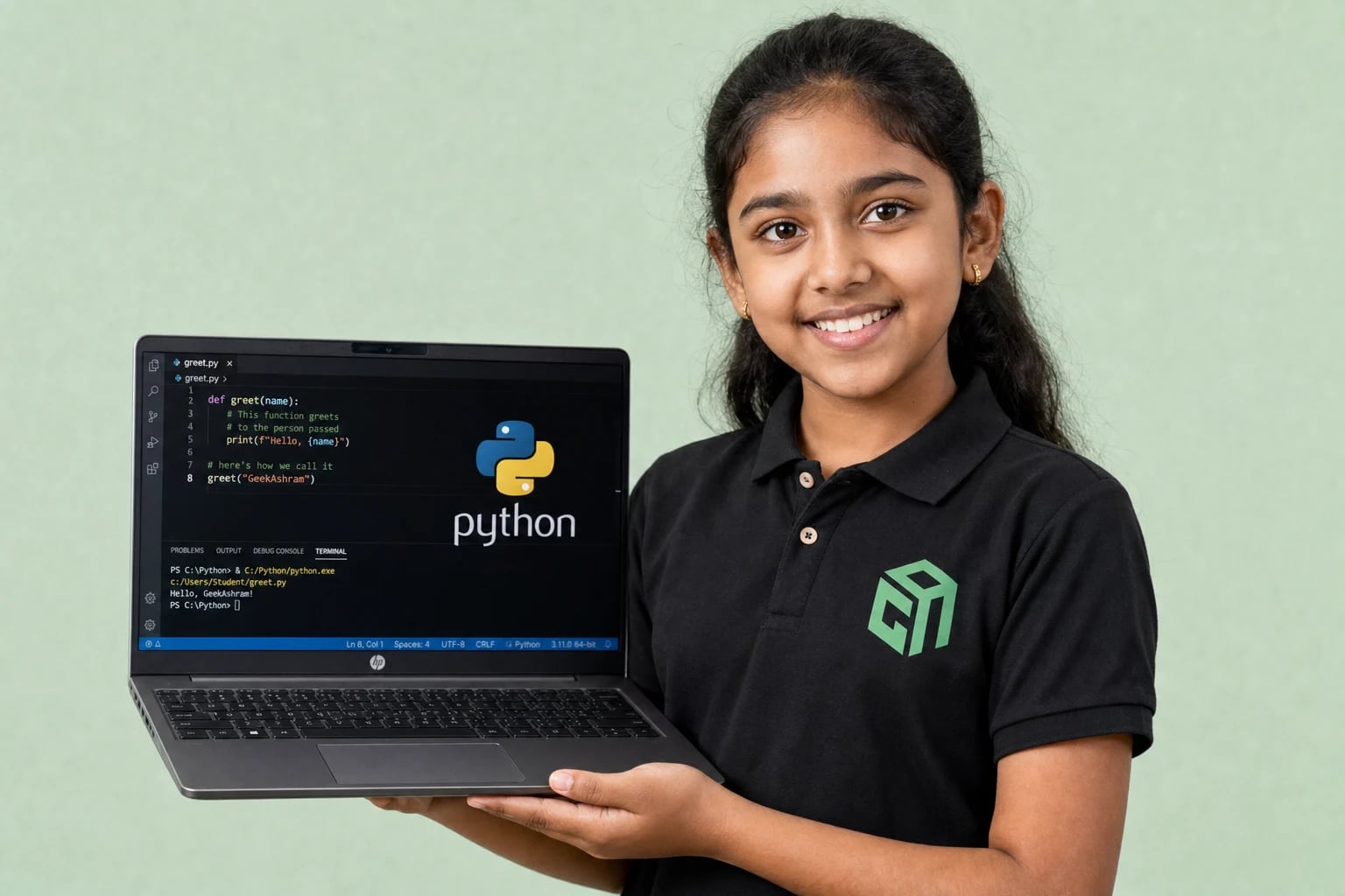 GeekashramJr student building an AI voice assistant Python project