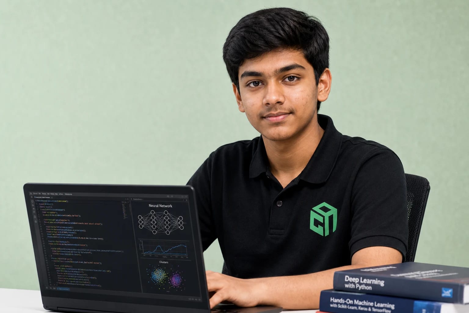 GeekashramJr teen student in black Geekashram polo learning hands-on AI, LLMs, and Python projects GeekashramJr teen student in black Geekashram polo learning hands-on AI, LLMs, and Python projects